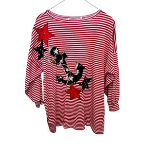 Seymour Fashion sequins patriotic  Red Striped Pullover top Size Large
